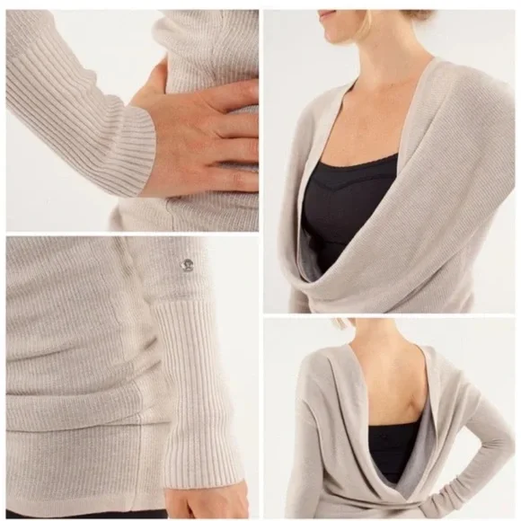 RARE Lululemon Reversible Serenity Sweater Wrap Sz 10 In Heathered Cashew /Coal - Picture 6 of 11